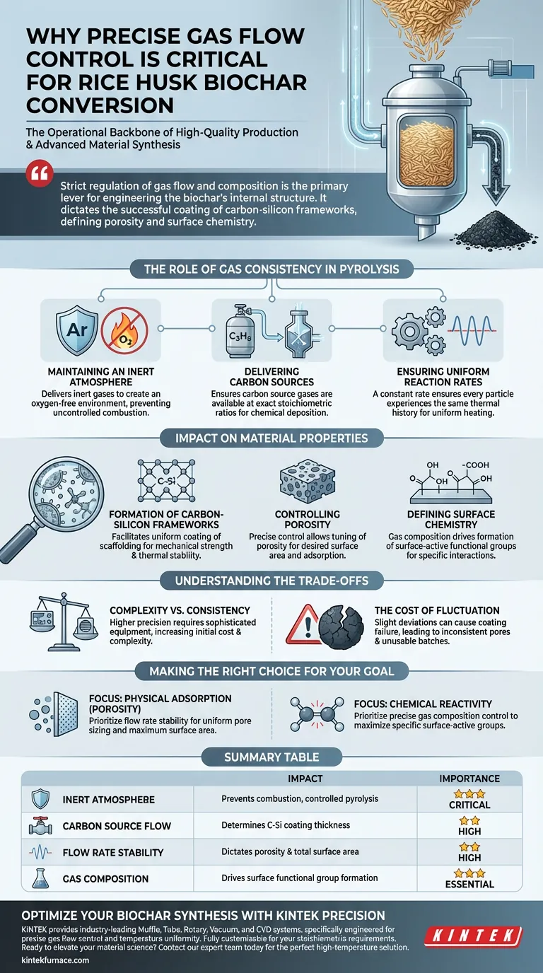 在稻壳生物炭的热化学转化过程中，精确的气流控制和供应系统为何是必需的？ 图解指南