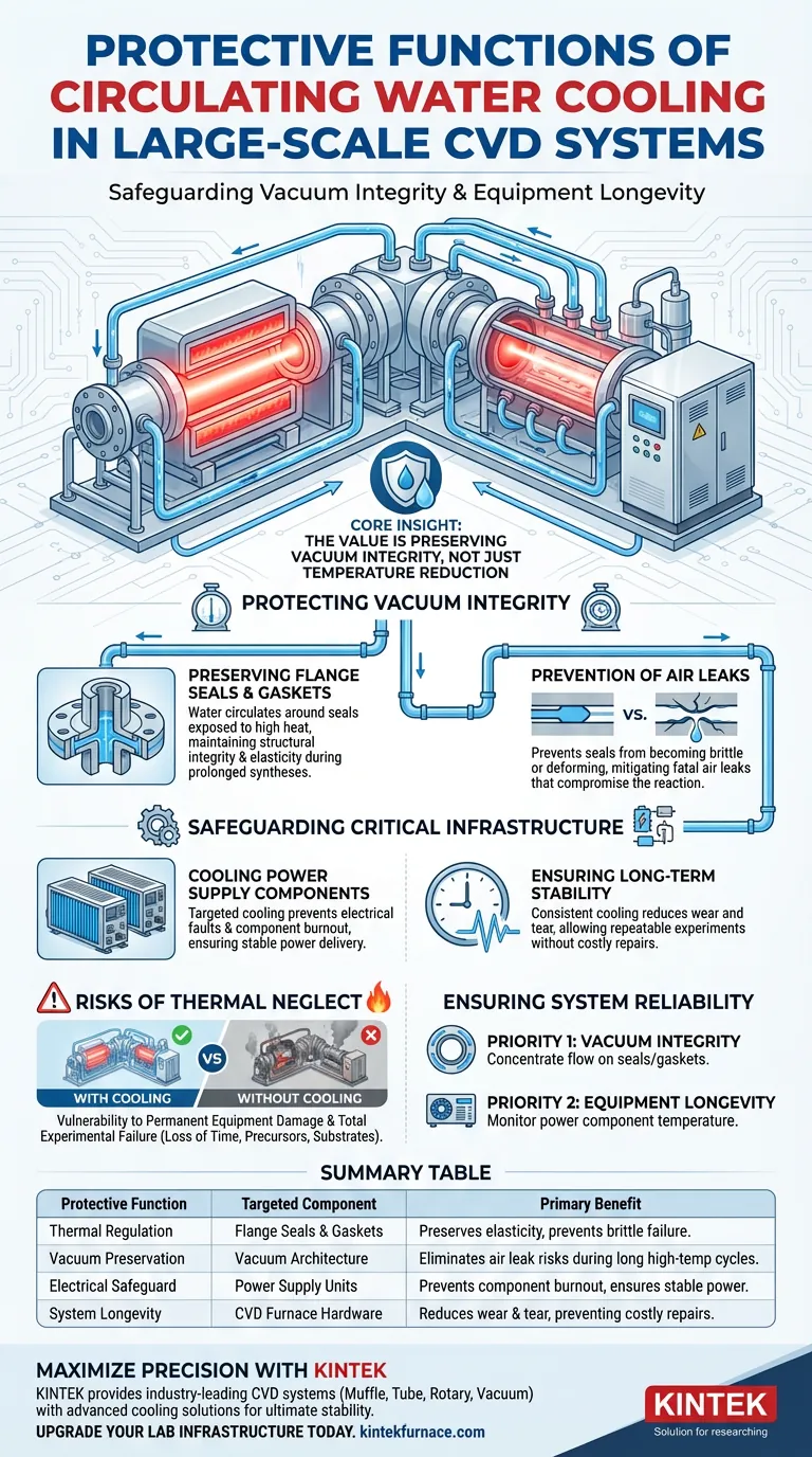 Quais funções protetoras um sistema de resfriamento de água circulante oferece durante o CVD? Garanta a integridade do vácuo hoje Guia Visual