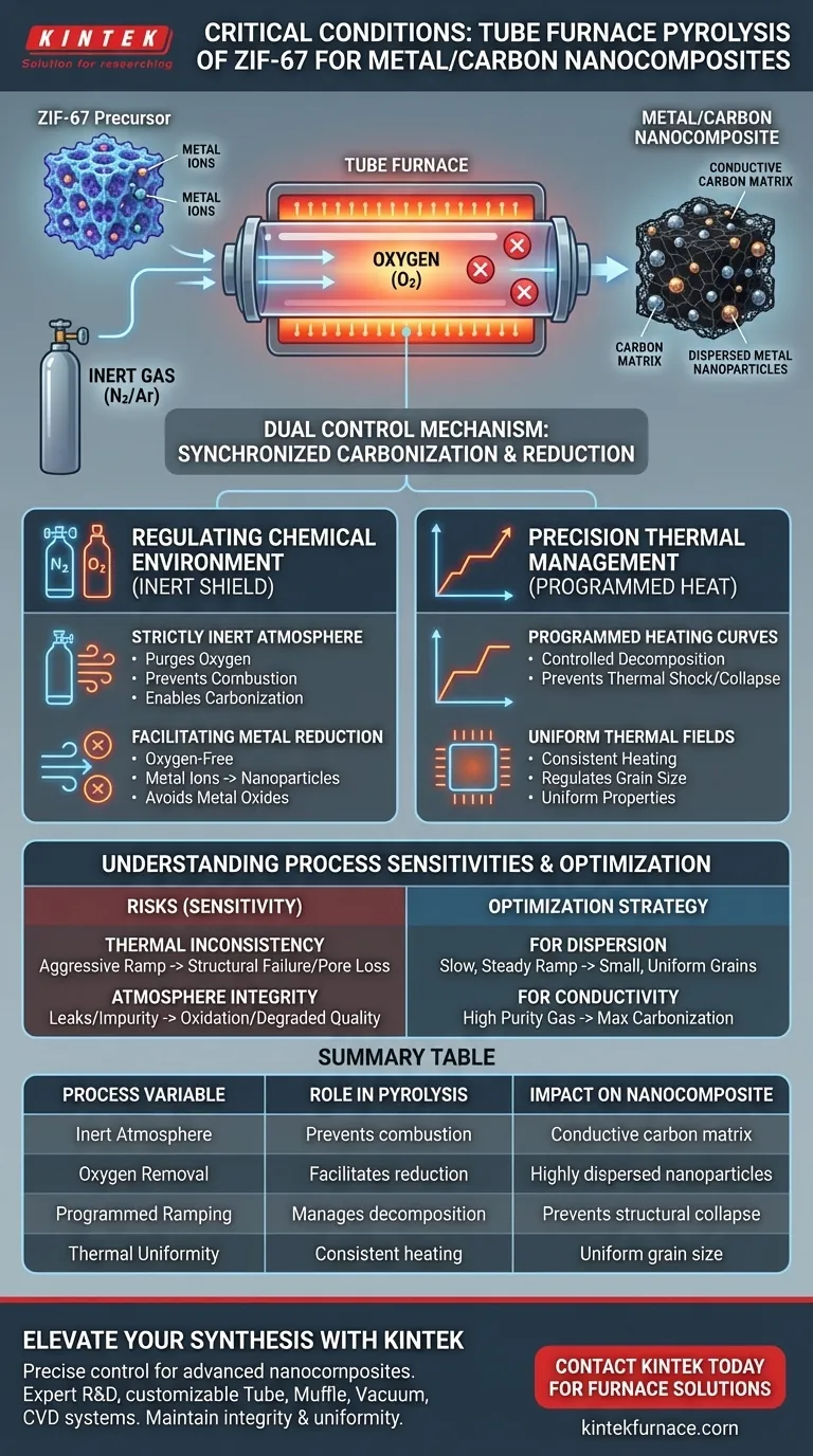 ZIF-67 열분해에 대한 튜브 퍼니스의 중요 조건은 무엇입니까? 금속/탄소 나노복합재 생산 마스터 시각적 가이드