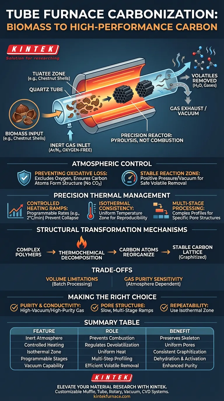 Как трубчатая печь способствует карбонизации биомассы? Освойте точный пиролиз для получения превосходных материалов Визуальное руководство