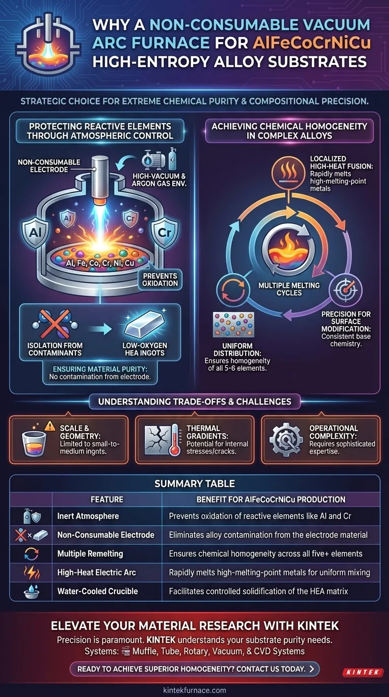 为什么通常选择非消耗性真空电弧炉来制备 AlFeCoCrNiCu 高熵合金基底？ 图解指南
