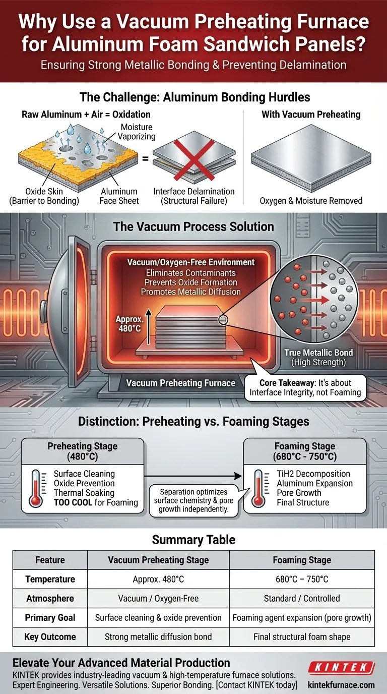 为什么铝泡沫夹芯板使用真空预热炉？确保高强度金属结合 图解指南