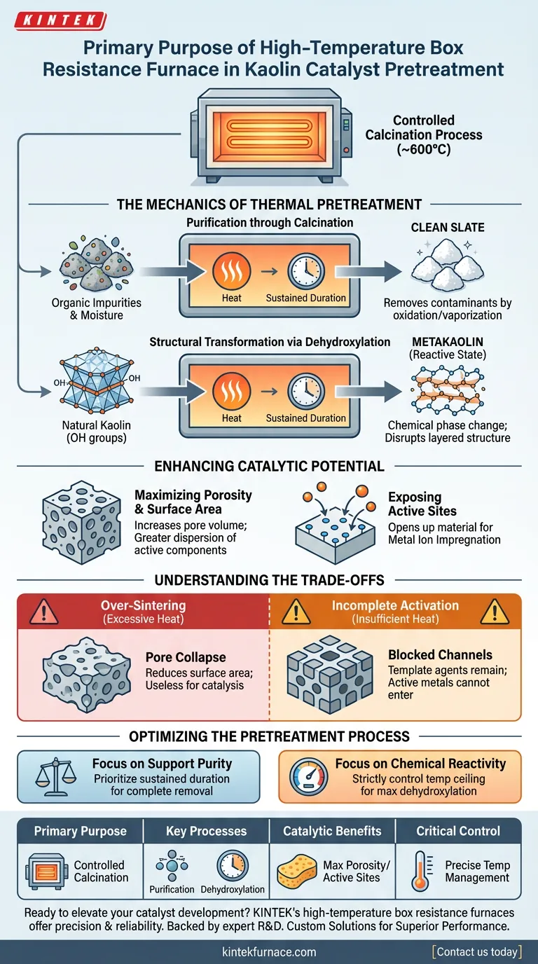 Какова основная цель использования высокотемпературной камерной печи сопротивления при предварительной обработке каолиновых катализаторов? Оптимизация производительности и структуры Визуальное руководство