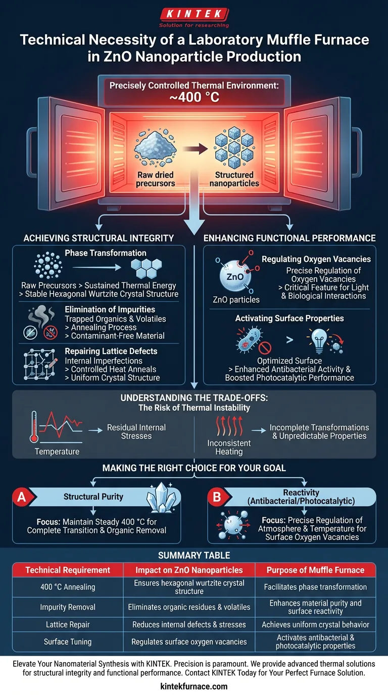 Qual é a necessidade técnica de usar um forno mufla de laboratório para óxido de zinco? Domine a precisão da síntese de ZnO Guia Visual