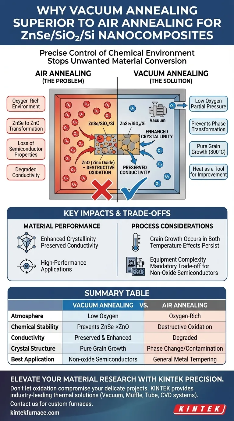 Por que um forno de recozimento a vácuo é superior ao recozimento ao ar para ZnSe/SiO2/Si? Proteja a integridade do seu semicondutor Guia Visual