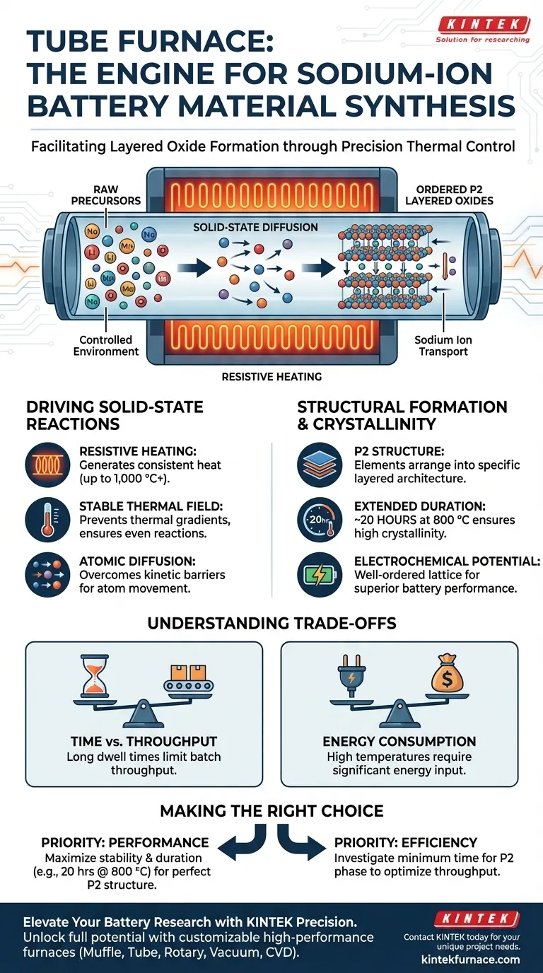 튜브 퍼니스는 나트륨 이온 배터리용 층상 산화물 재료 합성을 어떻게 촉진합니까? 정밀 성장 시각적 가이드