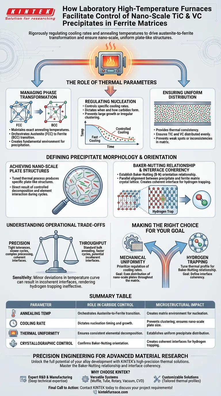 Wie ermöglichen Hochtemperatur-Laböfen die Kontrolle von nano-skaligen TiC- und VC-Ausscheidungen? | KINTEK Visuelle Anleitung