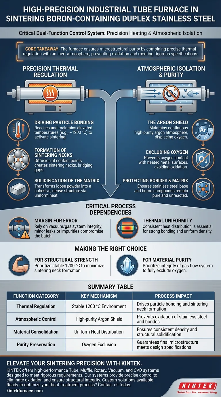 Qual è la funzione di un forno tubolare nella sinterizzazione dell'acciaio inossidabile duplex al boro? Ottieni risultati di alta precisione Guida Visiva