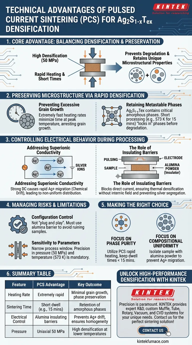 使用脉冲电流烧结 (PCS) 处理 Ag2S1-xTex 的技术优势是什么？优化您的微观结构 图解指南