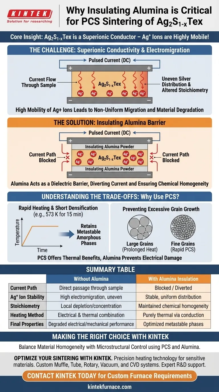 ¿Por qué se debe usar polvo de alúmina aislante para cubrir las muestras de Ag2S1-xTex durante el PCS? Proteger la integridad superiónica Guía Visual