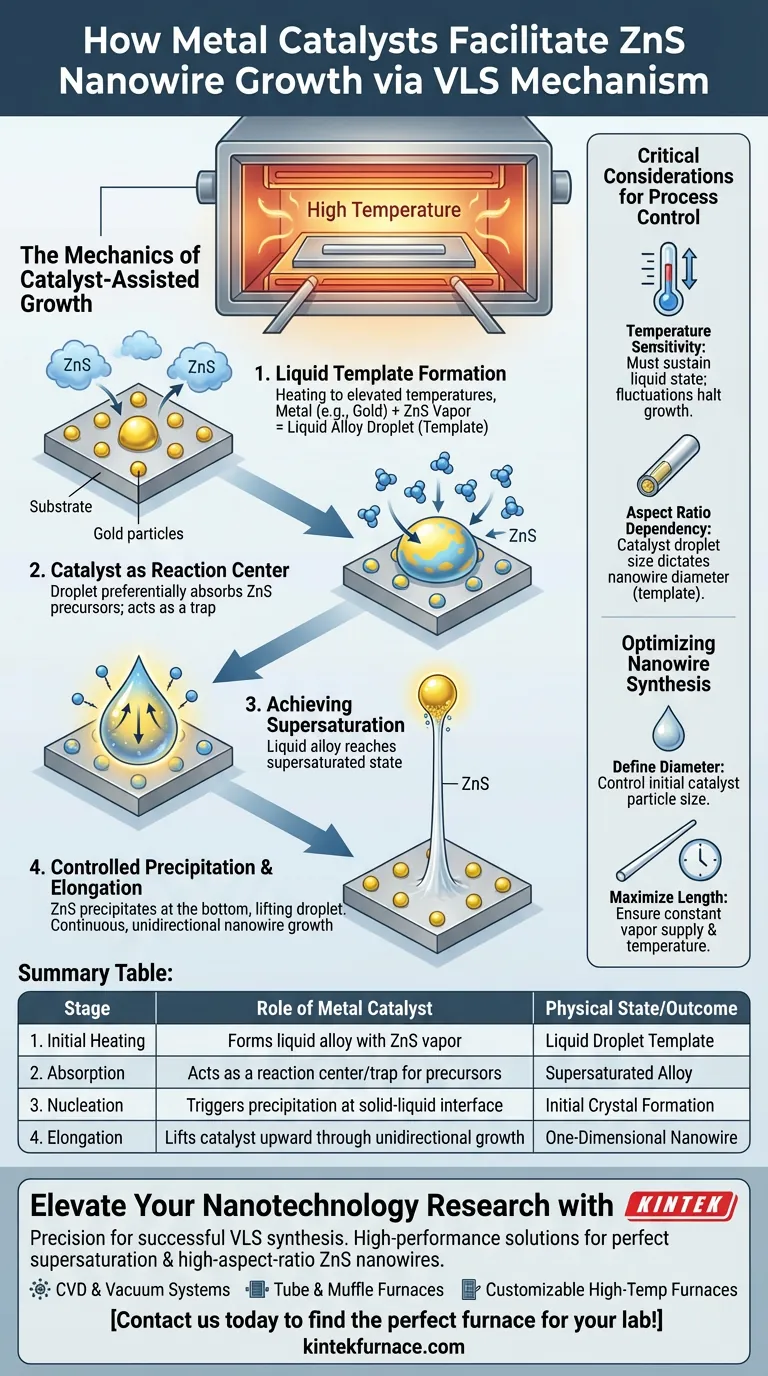 Как металлические катализаторы способствуют росту нанопроволок ZnS? Освойте синтез VLS с высокотемпературной точностью Визуальное руководство