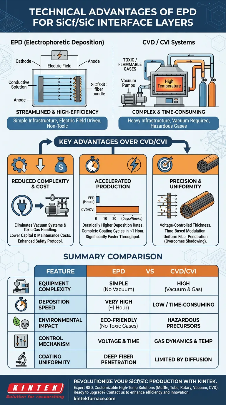 使用Epd设备制备Sicf/Sic界面层的技术优势是什么？ | Epd Vs Cvd/Cvi - Kintek Furnace