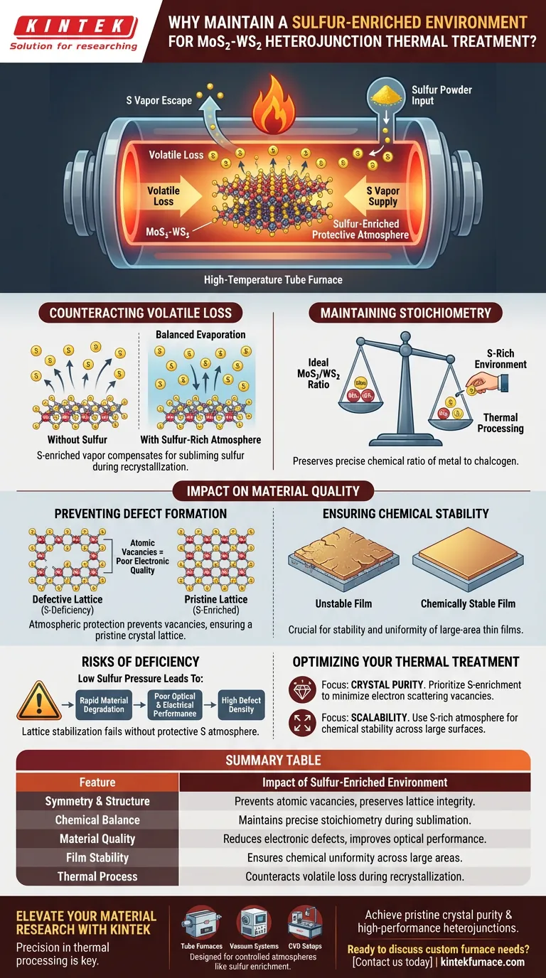 硫磺富集环境对 MoS2-WS2 异质结的目的是什么？确保最佳的晶体化学计量比 图解指南