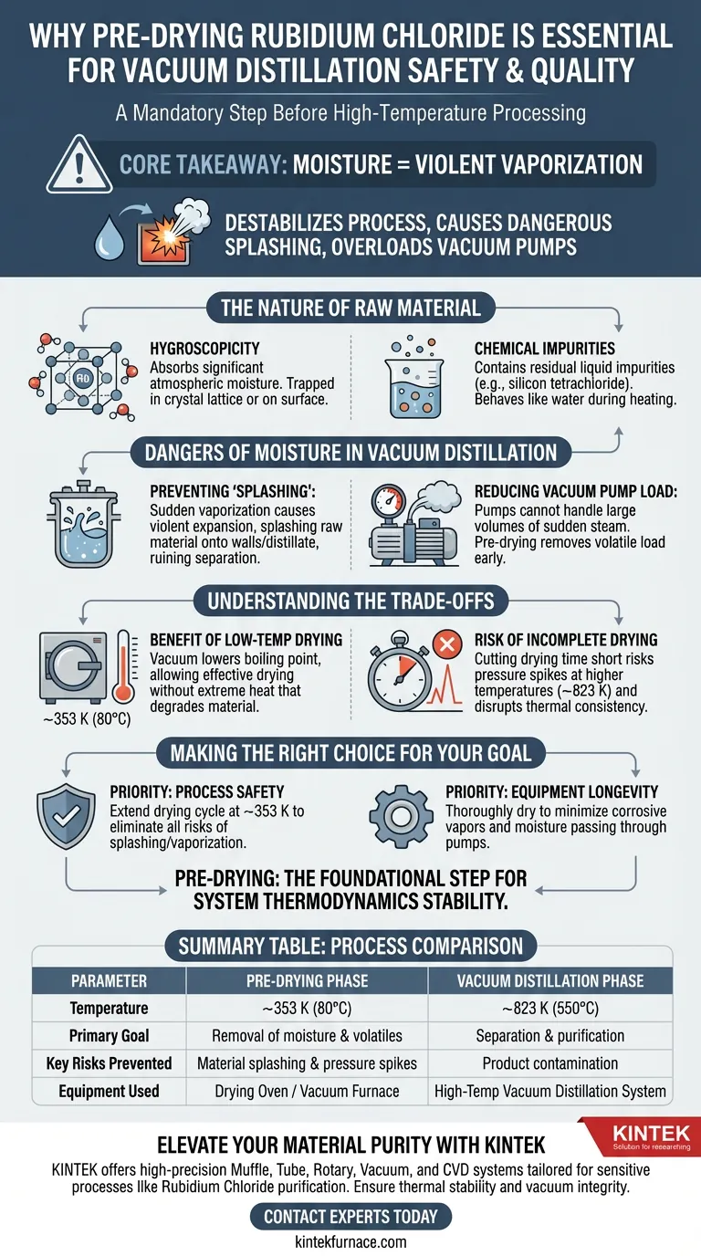 Por que a pré-secagem das matérias-primas de cloreto de rubídio é essencial? Garanta segurança e pureza na destilação a vácuo Guia Visual