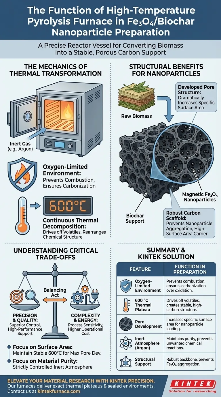 在制备磁性Fe3O4/生物炭纳米颗粒时，高温热解炉的作用是什么？ 图解指南