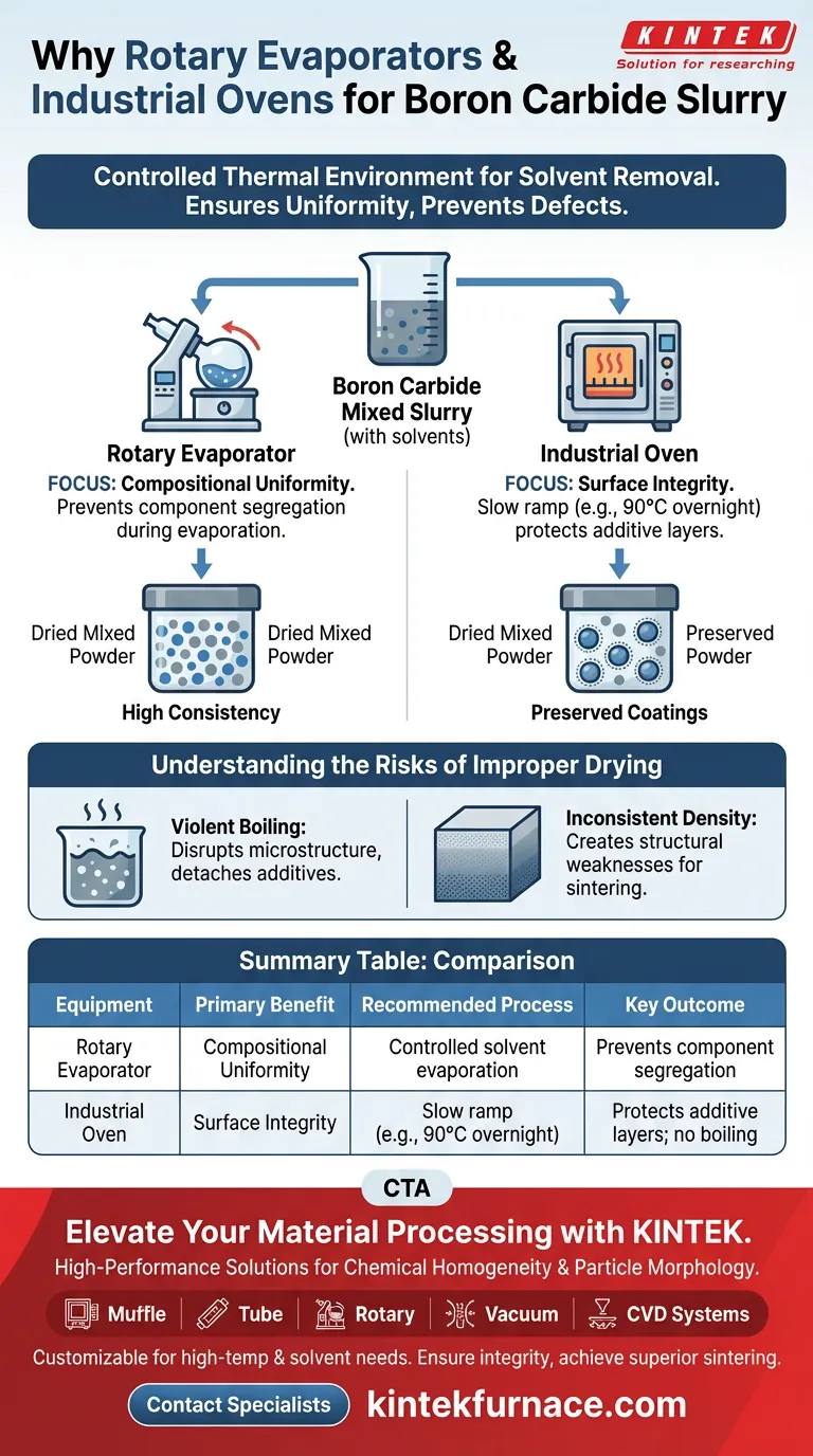 为什么建议使用旋转蒸发器或工业烤箱来处理含有溶剂的碳化硼混合浆料？ 图解指南