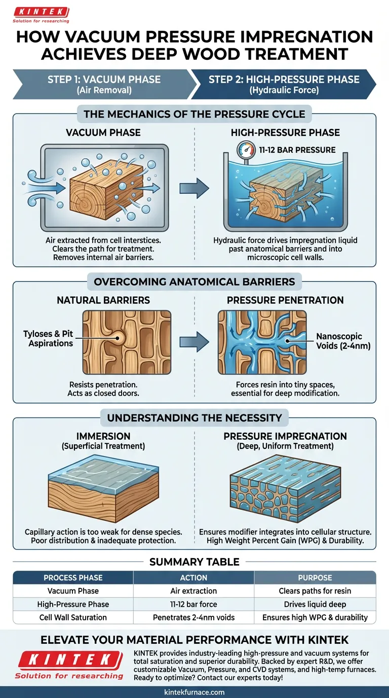 How does a vacuum pressure impregnation tank achieve deep treatment? Master Advanced Wood Modification Methods Visual Guide