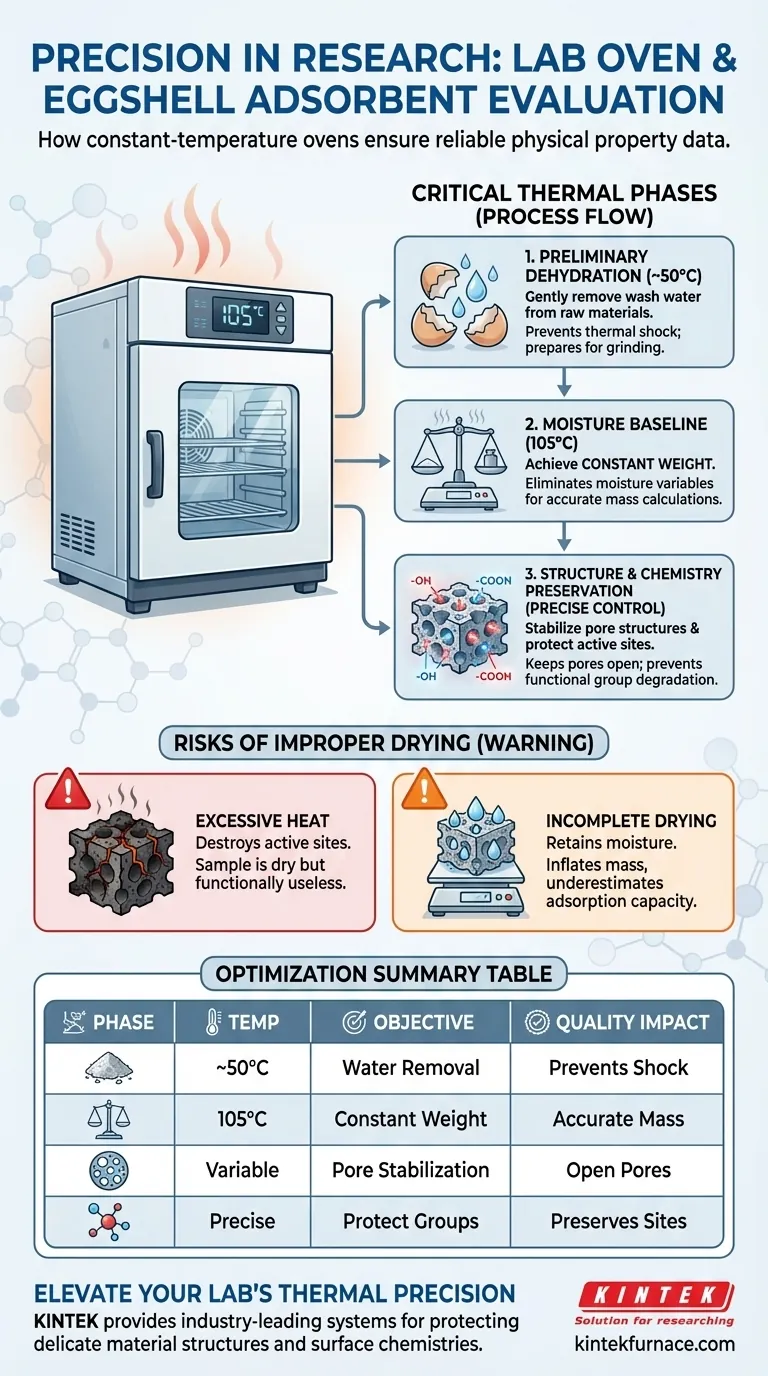 Какую роль играет лабораторная сушильная печь с постоянной температурой при оценке адсорбентов из яичной скорлупы? Ключевые выводы Визуальное руководство