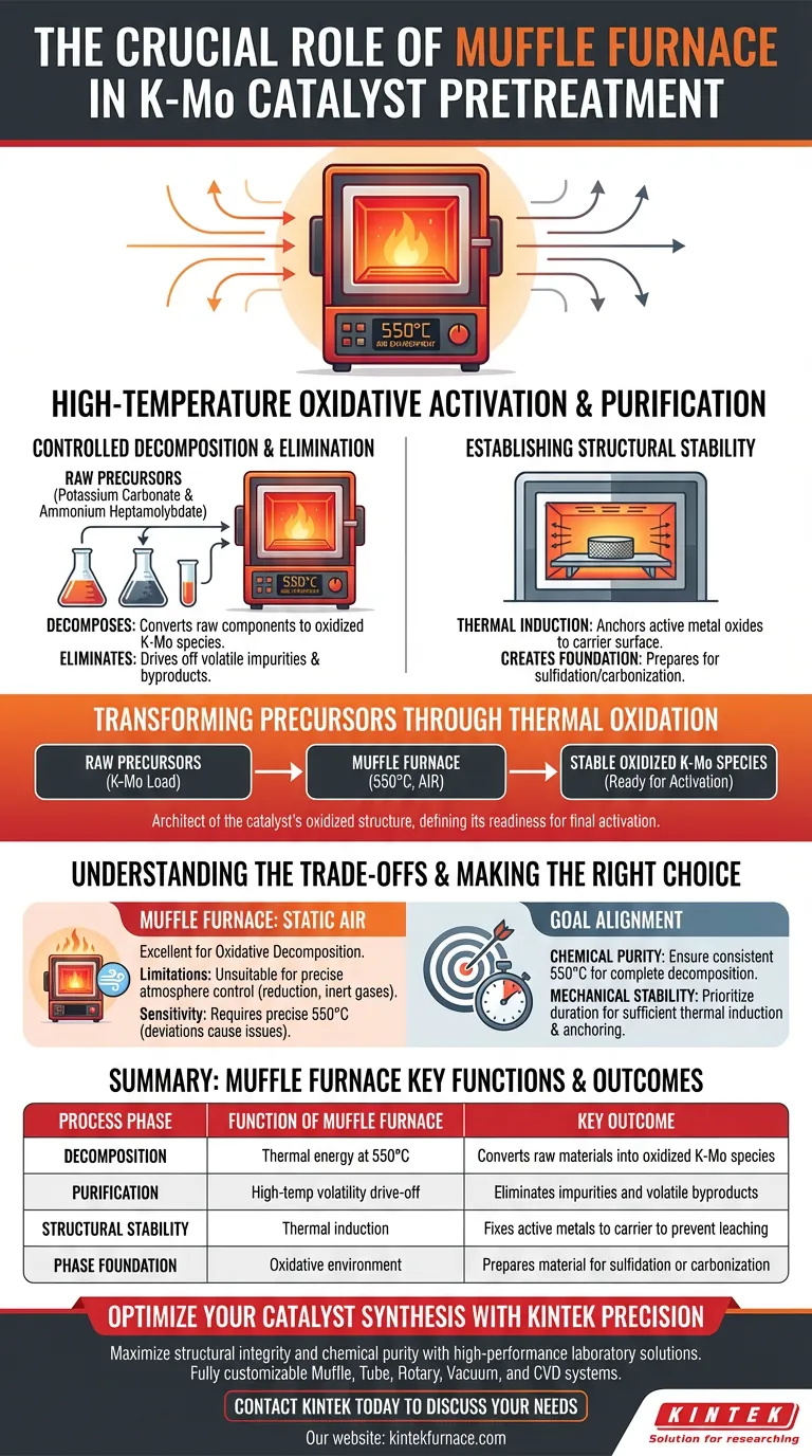 ¿Qué papel juega el horno mufla en el pretratamiento de los precursores del catalizador K-Mo? Clave para la Oxidación Térmica Guía Visual