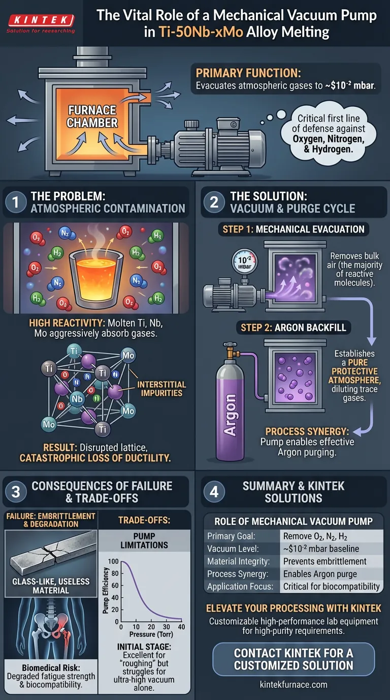 为什么机械真空泵对于 Ti-50Nb-xMo 熔炼至关重要？确保纯度并防止合金脆化 图解指南