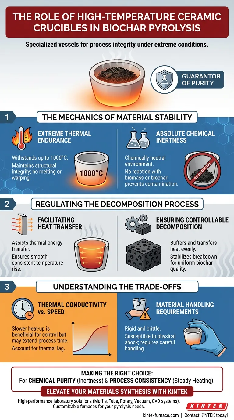 Qual o papel de um cadinho cerâmico de alta temperatura na síntese de pirólise de biochar? Garanta resultados de laboratório puros Guia Visual