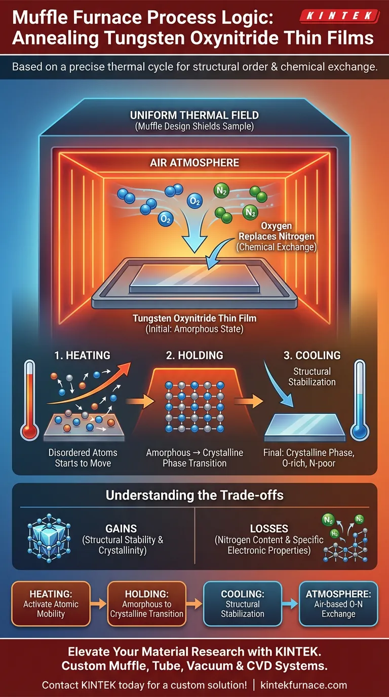 ¿Cuál es la lógica del proceso de un horno mufla para películas delgadas de oxinitruro de tungsteno? Optimice su ciclo térmico Guía Visual