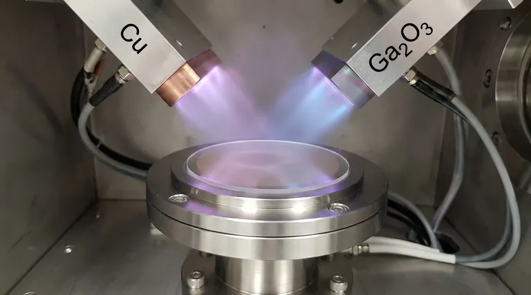 How does a rotating substrate holder contribute to the quality of CuGaO2 thin films? Achieve Uniformity in Sputtering