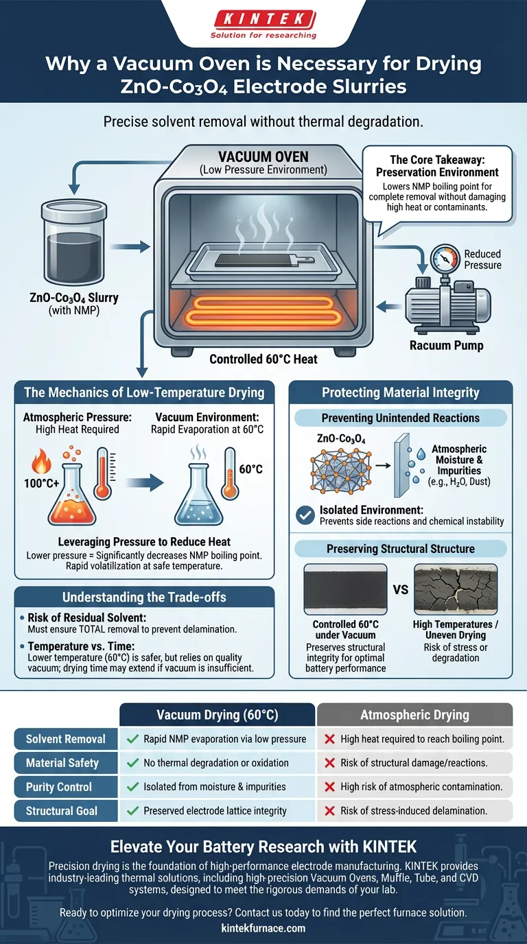 ZnO-Co3O4電極スラリーの乾燥に真空オーブンが必要なのはなぜですか？ 60°Cで材料の完全性を維持する ビジュアルガイド