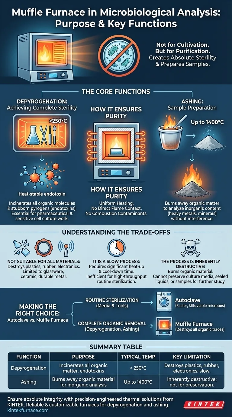 Qual é o propósito de um forno mufla na análise microbiológica? Obter Esterilidade Absoluta e Preparação Precisa de Amostras Guia Visual