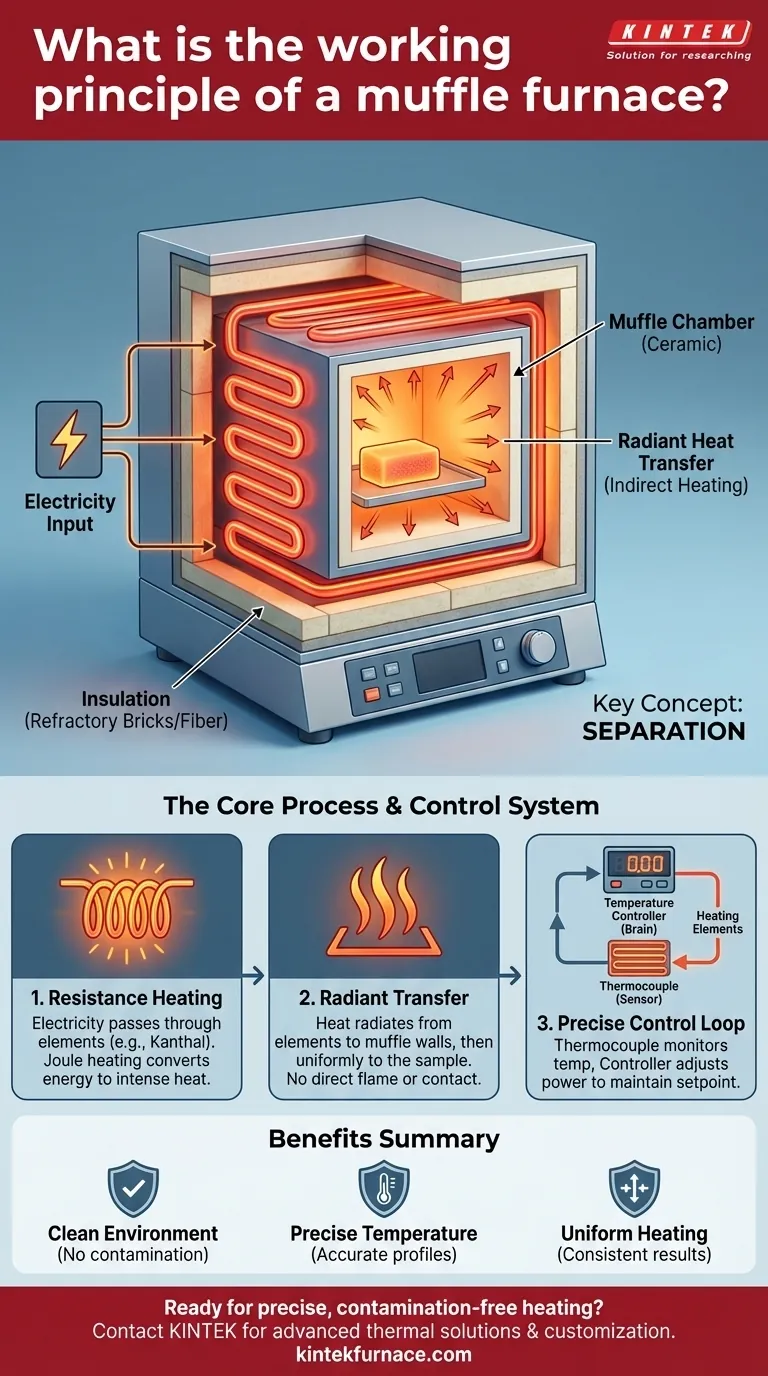 What is the working principle of a muffle furnace? Master Precise, Contamination-Free Heating Visual Guide