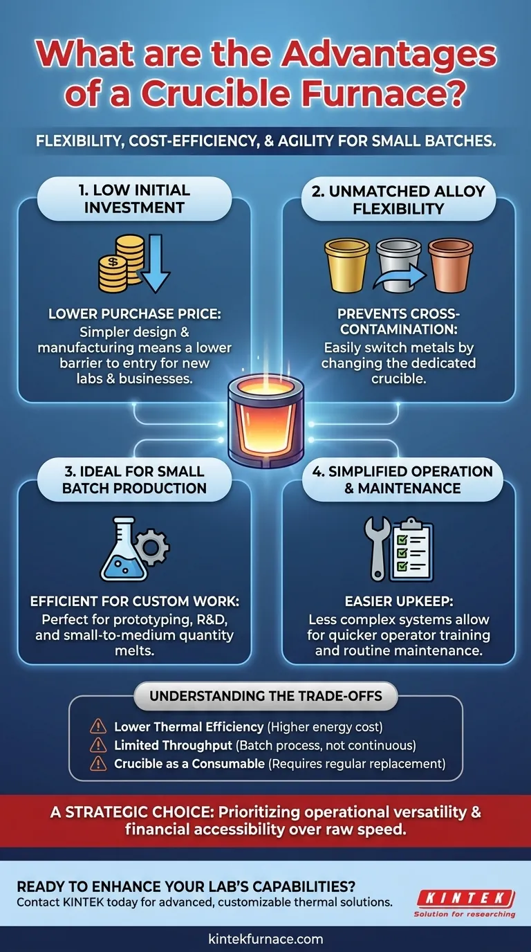 What are the advantages of a crucible furnace? Achieve flexible, low-cost metal melting for small batches Visual Guide