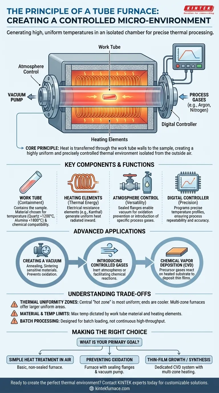 Was ist das Prinzip eines Rohrofens? Präzise Hochtemperatur-Umgebungssteuerung meistern Visuelle Anleitung