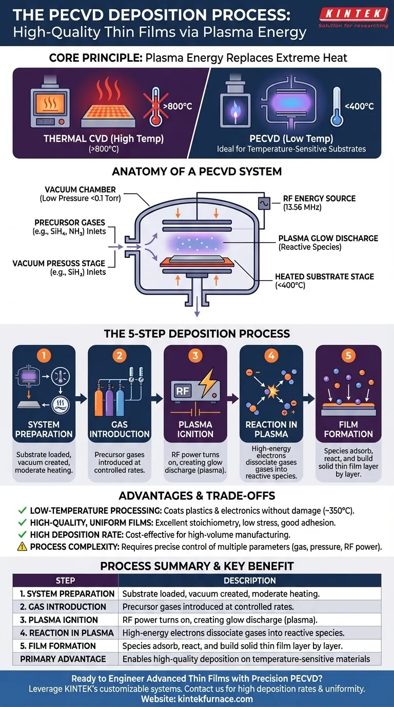 Was ist der Prozess der PECVD-Abscheidung? Ein Leitfaden für hochwertige Dünnschichten bei niedrigen Temperaturen Visuelle Anleitung