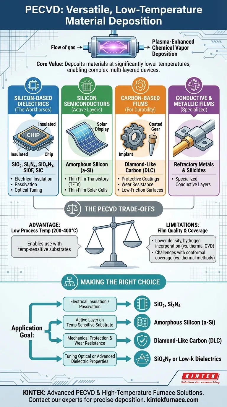 Welche Materialien werden bei PECVD verwendet? Entdecken Sie die vielseitigen Filme für fortschrittliche Geräte Visuelle Anleitung