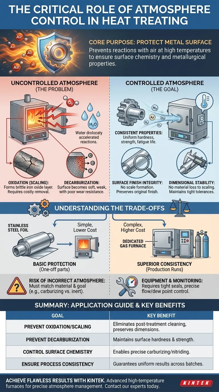 Qual é o principal objetivo do controle de atmosfera durante o tratamento térmico? Garantir Propriedades Metalúrgicas Consistentes Guia Visual