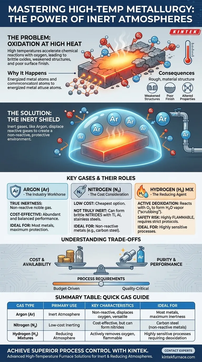 What provides inert atmosphere for high-temperature metallurgical process? Prevent Oxidation with Argon & More Visual Guide