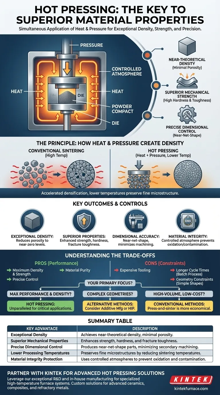 Quali sono i vantaggi della pressatura a caldo? Raggiungere la massima densità e proprietà dei materiali superiori Guida Visiva