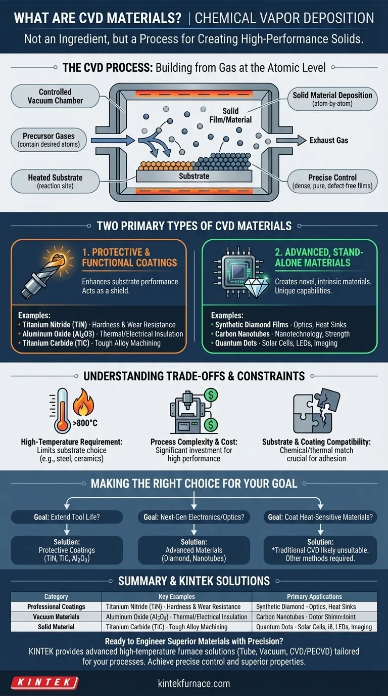 Cosa sono i materiali CVD? Una guida ai film sottili e ai rivestimenti ad alte prestazioni Guida Visiva