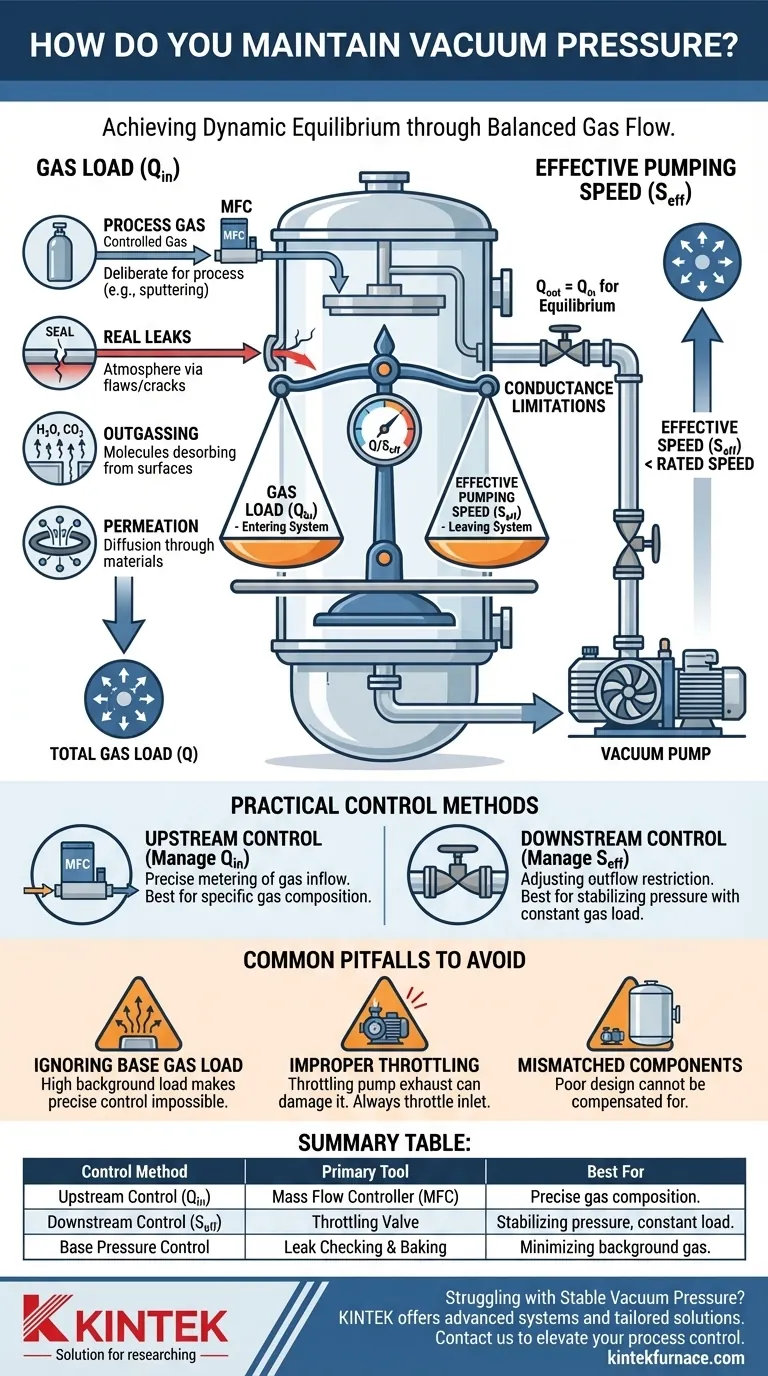 ¿Cómo se mantiene la presión de vacío? Domine el equilibrio entre la carga de gas y la velocidad de bombeo Guía Visual