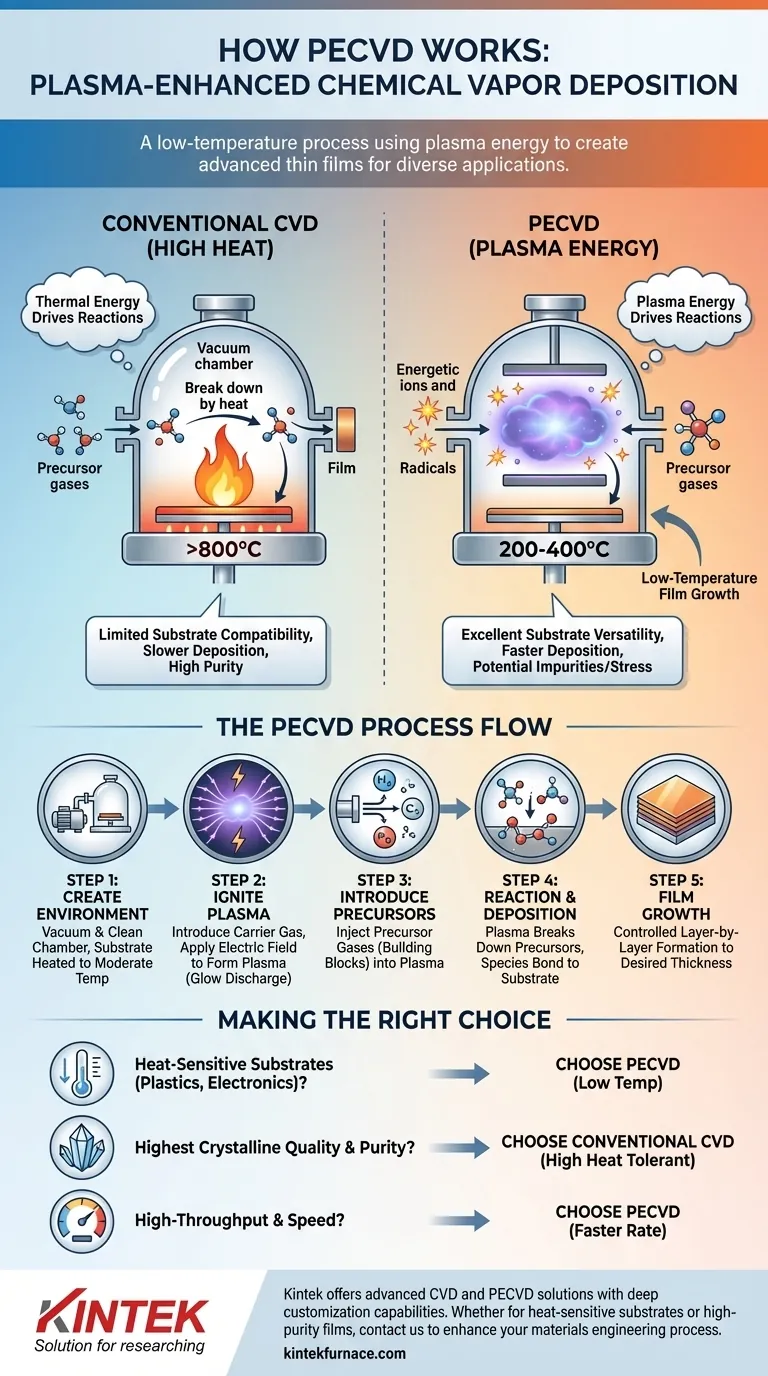 Comment fonctionne le dépôt en phase vapeur par plasma ? Une solution à basse température pour les revêtements avancés Guide Visuel