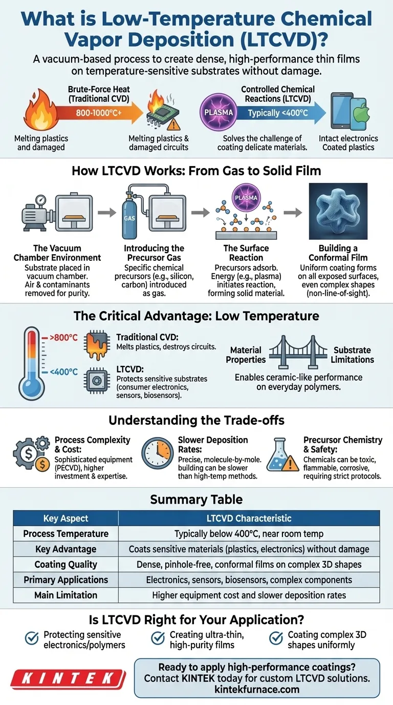 Cos'è la deposizione chimica da fase vapore a bassa temperatura? Proteggi i materiali sensibili con film sottili avanzati Guida Visiva