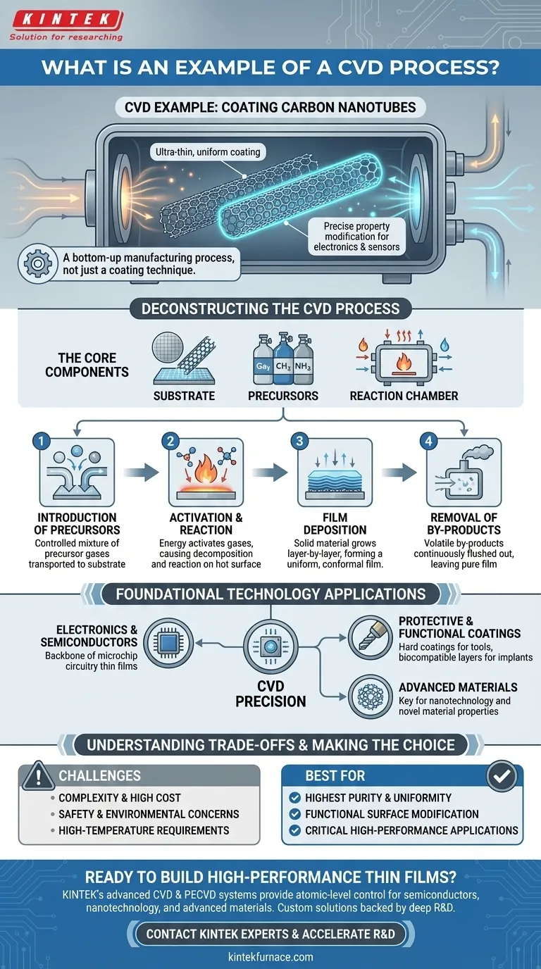 What is an example of a CVD process? Coating Carbon Nanotubes for Advanced Electronics Visual Guide