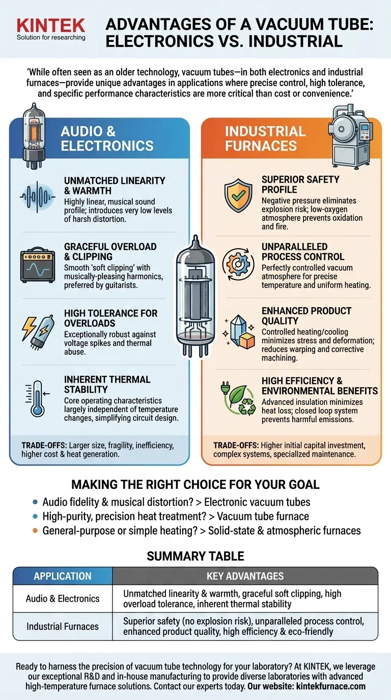 Quais são as vantagens de um tubo de vácuo? Desbloqueie Desempenho Superior em Áudio e Tratamento Térmico Guia Visual