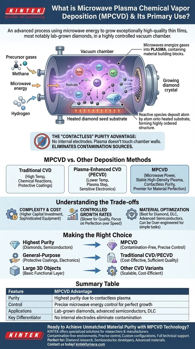 Cos'è la Deposizione Chimica da Vapore al Plasma a Microonde (MPCVD) e qual è il suo uso principale? Guida Visiva