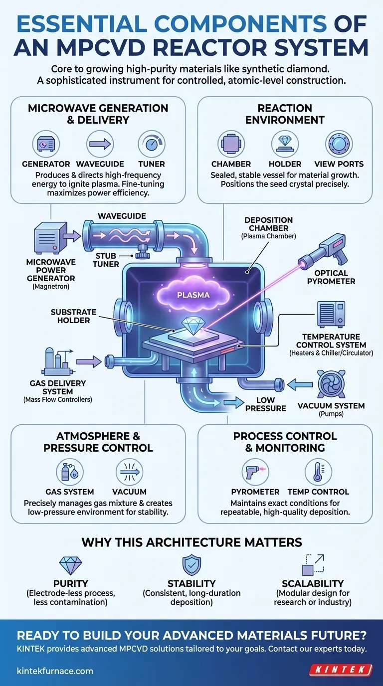 What are the essential components of an MPCVD reactor system? Build a Pristine Environment for High-Purity Materials Visual Guide