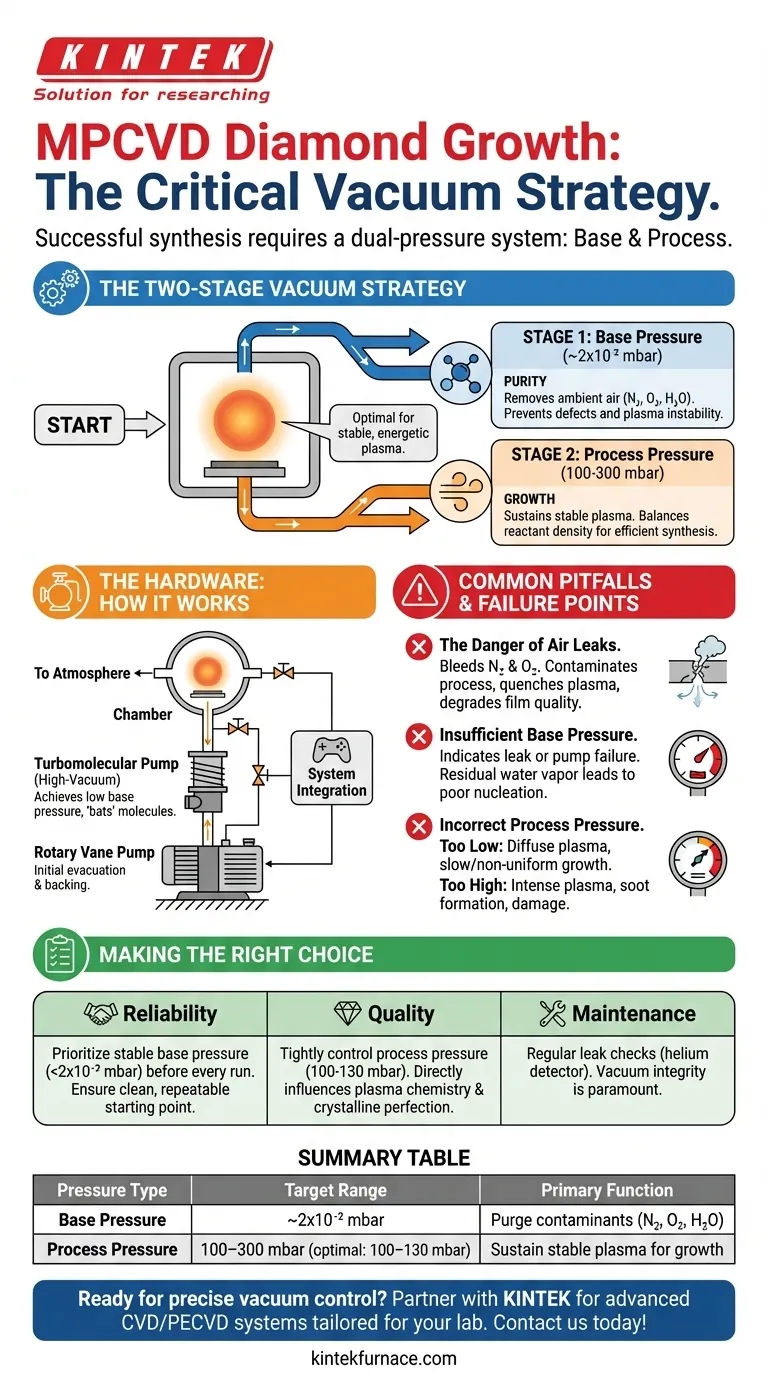MPCVD 성장에 필요한 진공 조건은 무엇인가요? 고품질 다이아몬드 합성을 달성하기 위한 조건 시각적 가이드