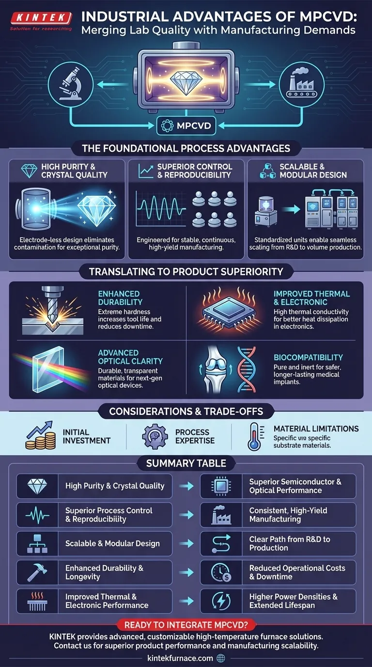 Quels sont les avantages du MPCVD en termes d'applications industrielles ? Mise à l'échelle de la production de matériaux haute performance Guide Visuel