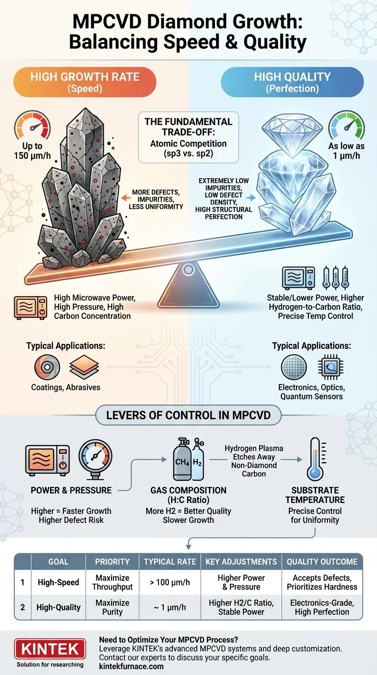 What is the relationship between diamond growth rate and quality in the MPCVD method? Balancing Speed and Purity for Your Application Visual Guide