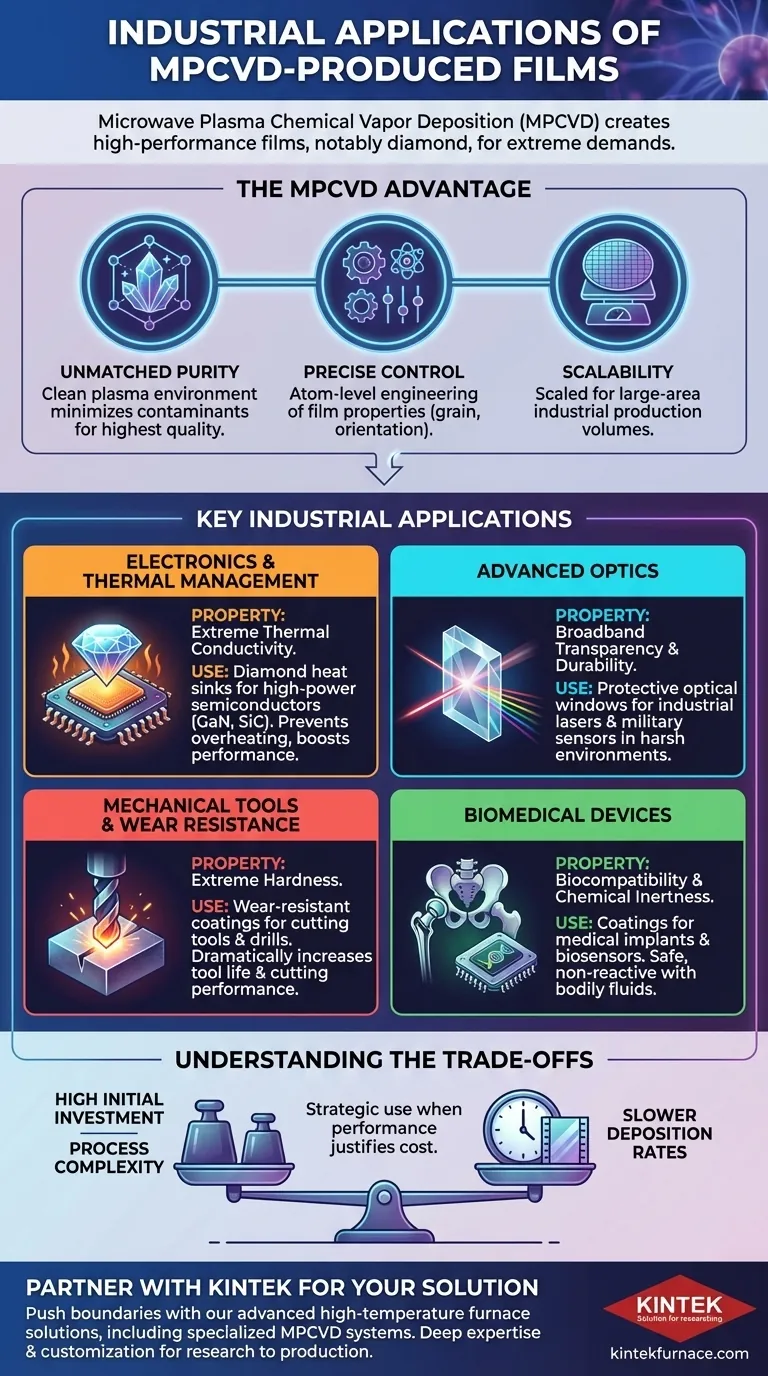 What industrial applications benefit from MPCVD-produced films? Powering Next-Gen Electronics and Tools Visual Guide