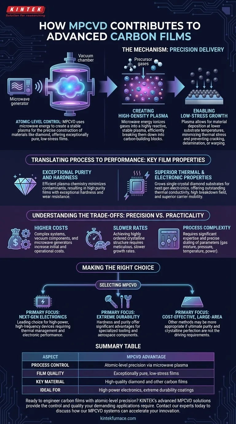 How does MPCVD contribute to the production of advanced carbon films? Achieve Atomic-Level Control for Superior Performance Visual Guide